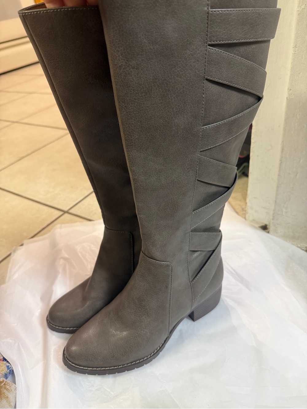 Eurosoft Gray Over-the-Knee Fashion Boots with Cross-Strap Detail